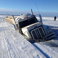 Truck trapped under ice in Canada